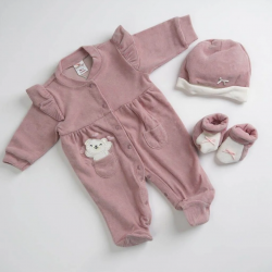 Set Neonato in Ciniglia 3 Pezzi 1/3 Mesi