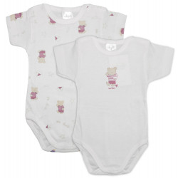 Set 2 Body Neonato a Mezza Manica - Orsetto Rosa