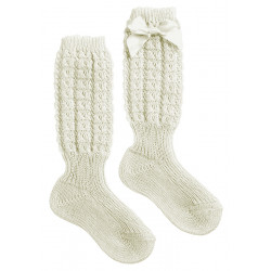 Calzino Lungo in Cotone con Fiocchetto - Panna