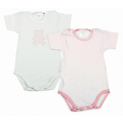 Set 2 Body Neonato a Mezza Manica - Pois Rosa