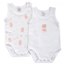 Set 2 Body Neonato a Giro Manica - Orsetto Rosa